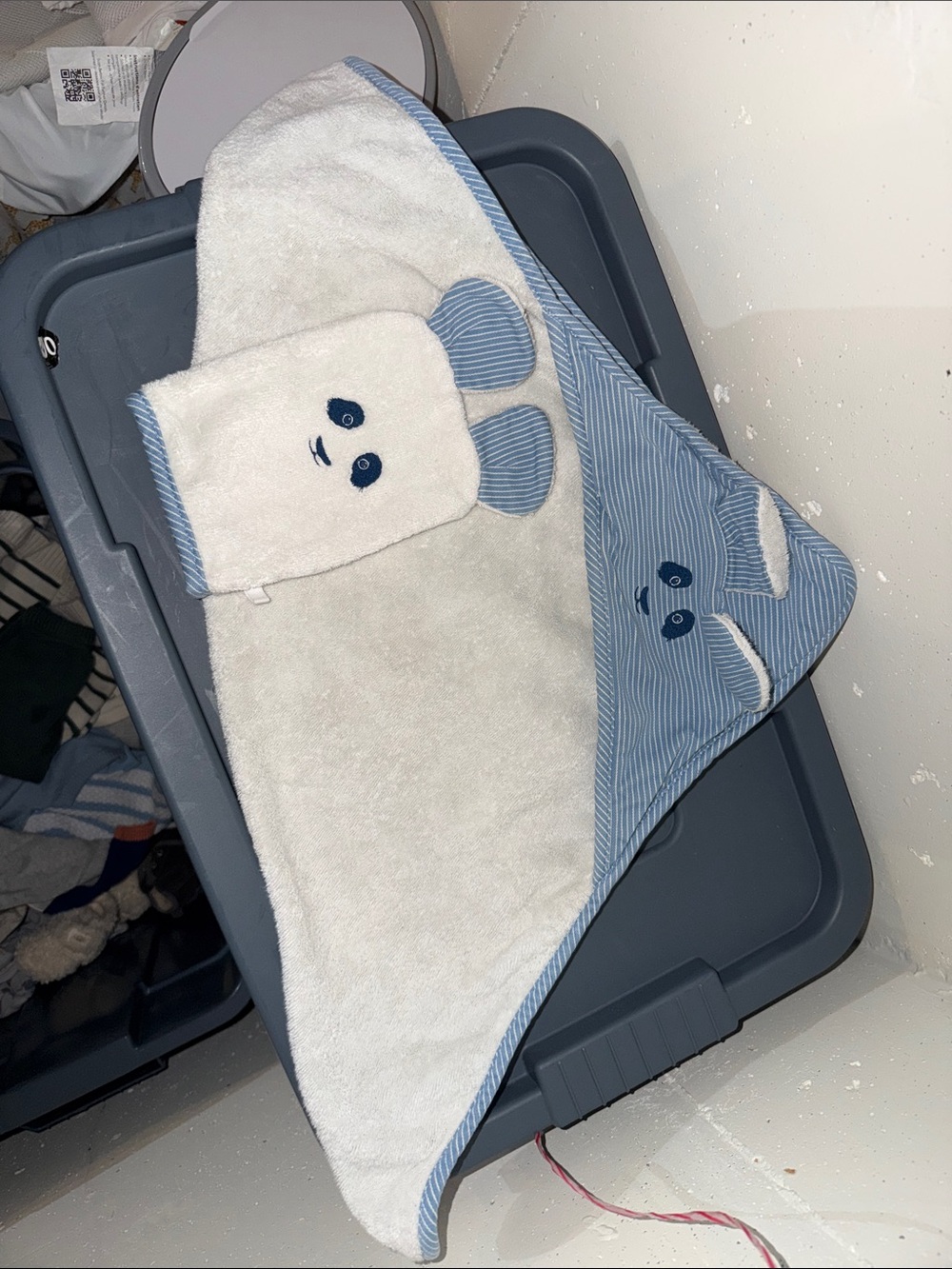 Hermes Baby Hooded Towel and Wash Mitt in White and Light Blue